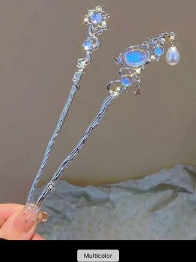 Iridescent Opal & Pearl Hair Pins - Silver Tone